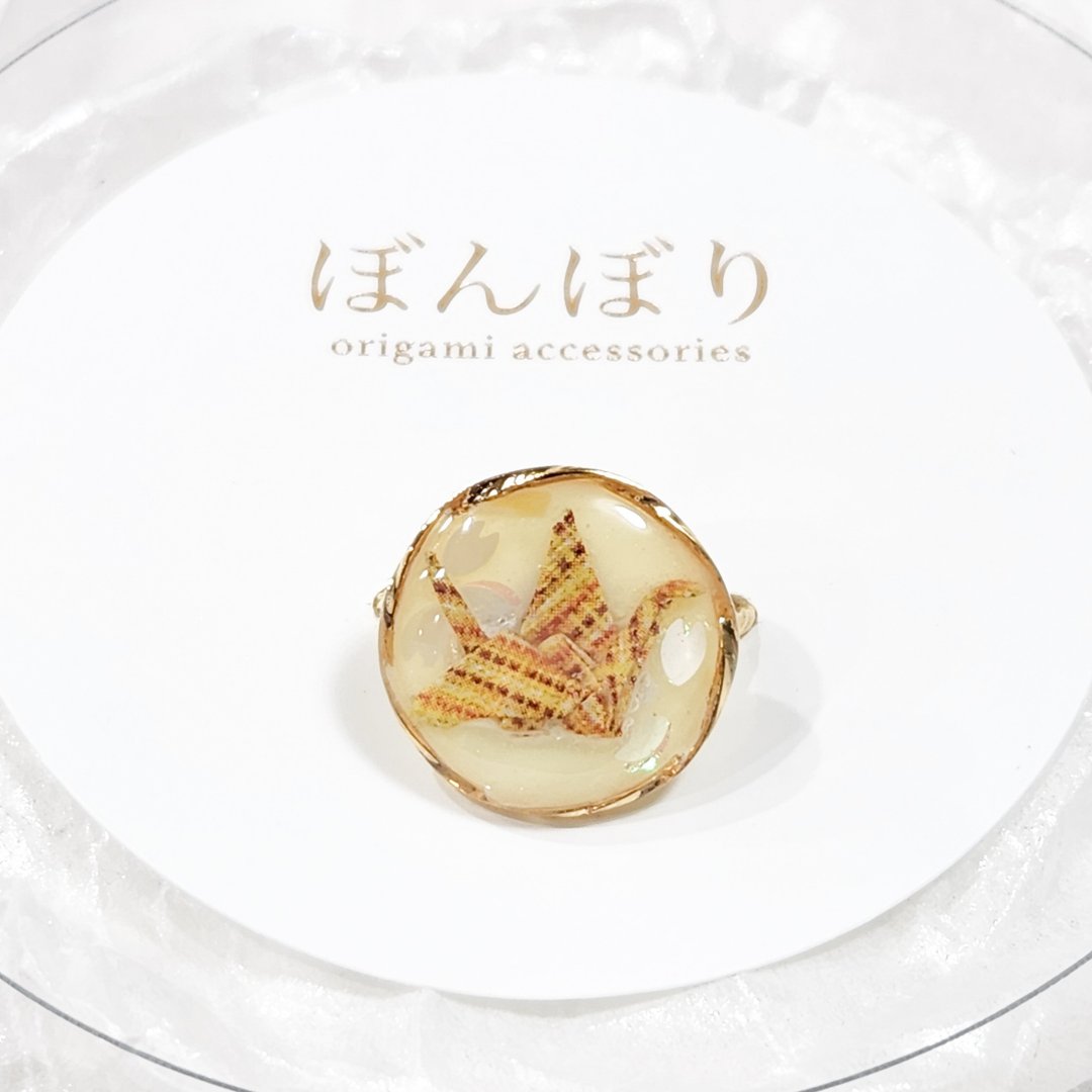 樱花花瓣飞舞的自由尺寸折纸鹤戒指│黄色 - 戒指 - 纸 黄色