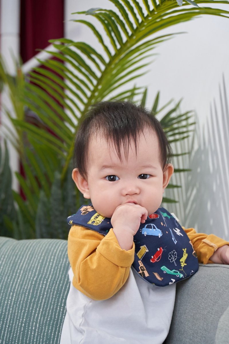 玩具汽车 宝宝围兜兜 方兜 - 围嘴/口水巾 - 棉．麻 蓝色