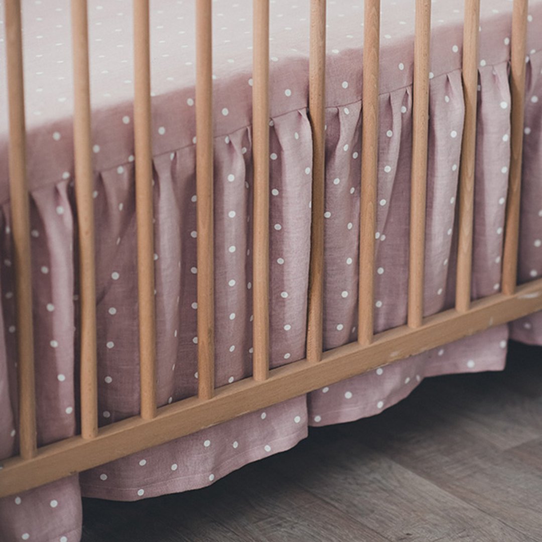 LINEN (flax) Pink Crib skirt - Baby cot crib skirt - 寝具 - 亚麻 粉红色
