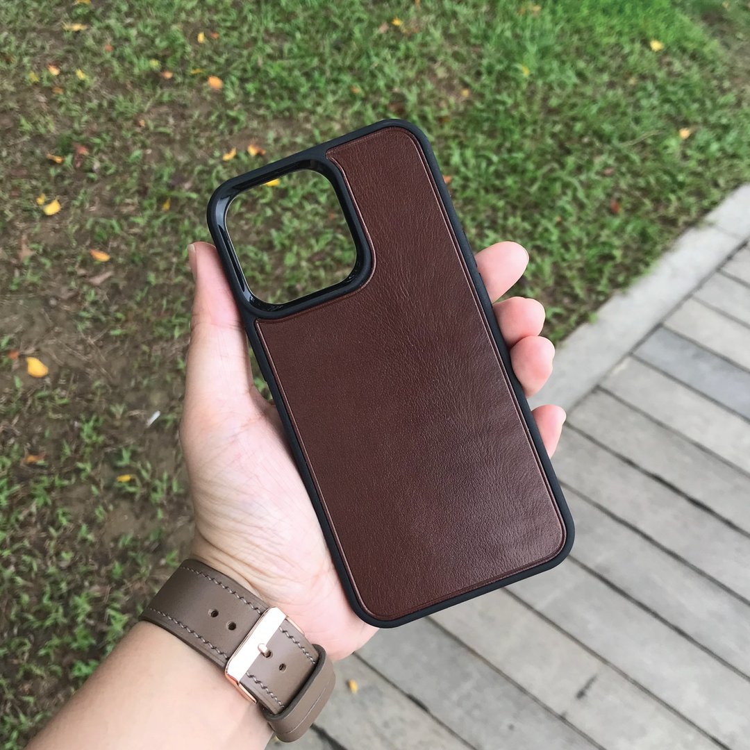 【iPhone 手机壳】啡色小牛皮/防摔/多款型号/定制化印字 - 手机壳/手机套 - 真皮 咖啡色