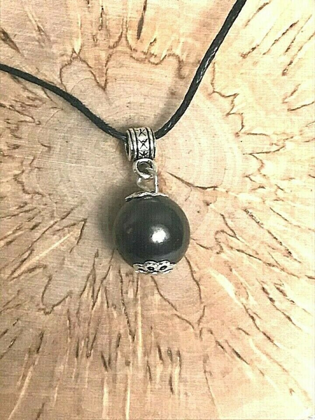 Shungite necklace, black bead pendant, healing jewelry - 项链 - 石头 黑色