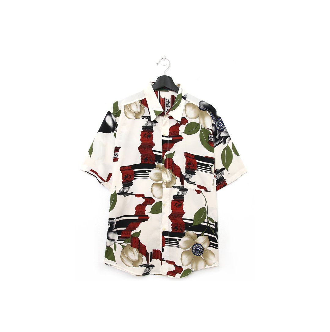 Back to Green- 短袖花衬衫 白底 格调花卉 vintage shirt - 男装衬衫 - 聚酯纤维 