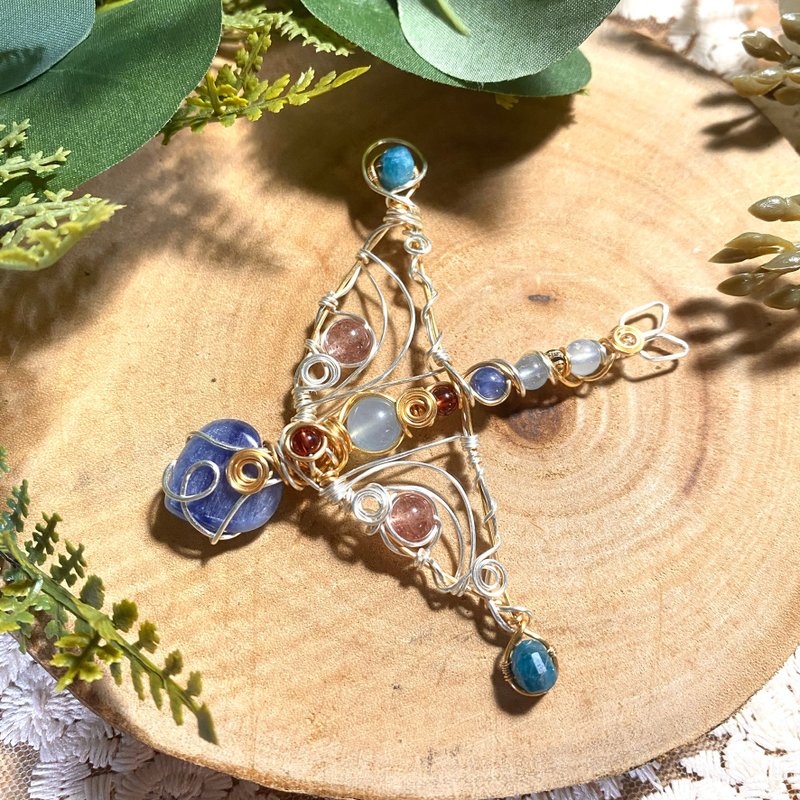 能量水晶项链灵摆-绯塔-蓝晶石、编织灵摆项链 - 项链 - 水晶 蓝色