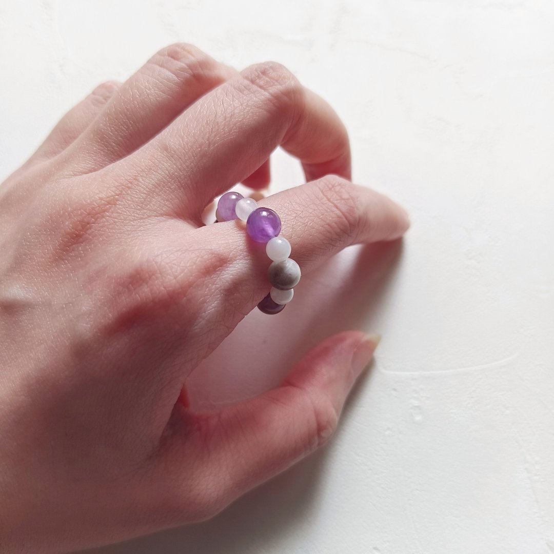 黛紫幻夜 天然晶石食指戒(狗牙紫晶.阿富汗花玉)智慧.招财.除负能 - 戒指 - 水晶 紫色