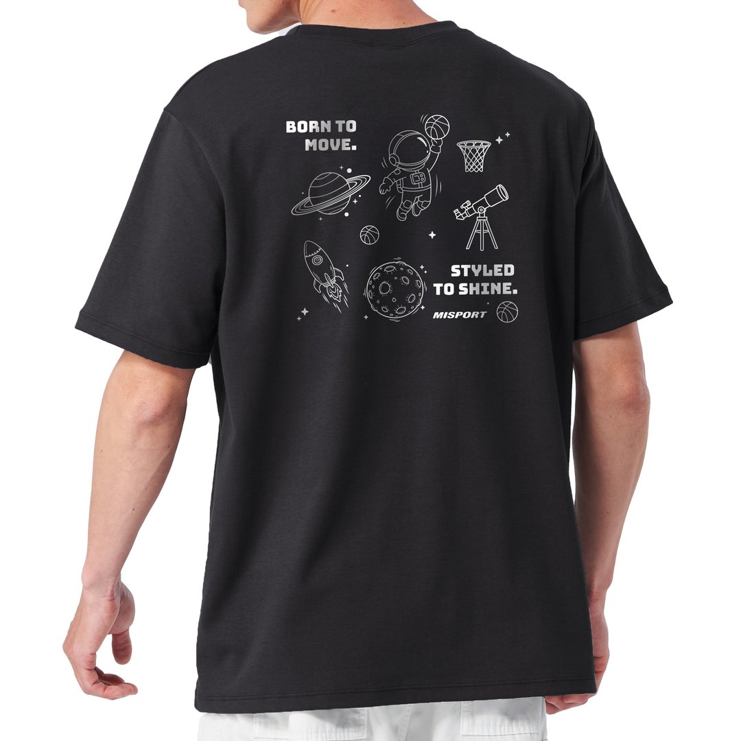 立体机能棉T-运动太空人-大星际线条背图款-篮球 机能服 MIT - 男装运动衣 - 聚酯纤维 黑色