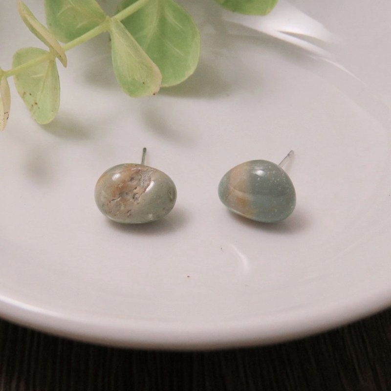 宝石系列 / 莫兰迪色天然玛瑙耳钉(橘灰)一对 / 925银 - 耳环/耳夹 - 其他金属 银色