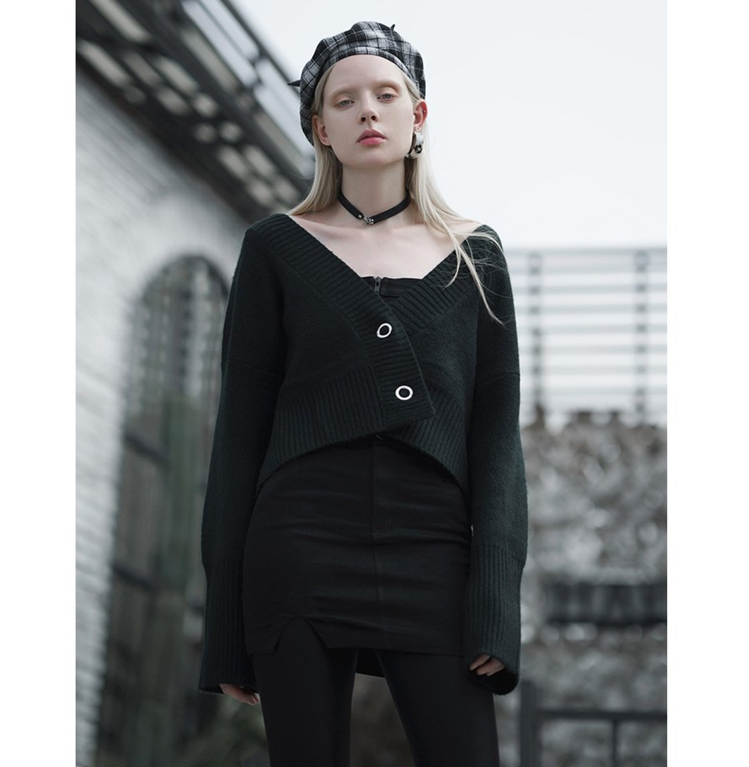 英式庞克两穿式开衫短外套 - 女装休闲/机能外套 - 其他材质 黑色