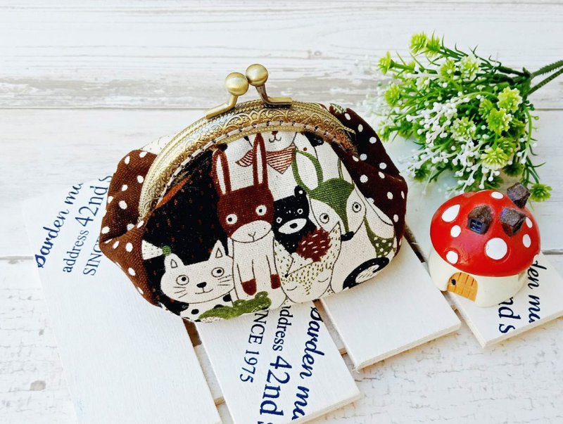 【QQ口金包】森林动物 - 零钱包 - 棉．麻 咖啡色