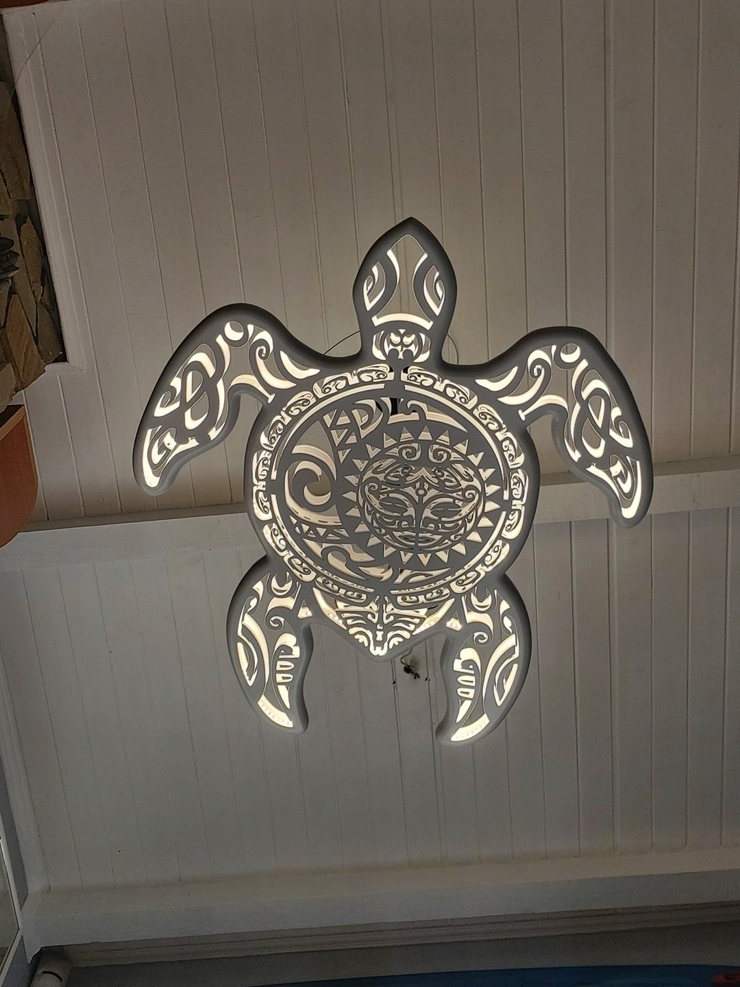 Wood Turtle Ceiling Chandelier or Wall Led Lamp for Coastal Beach Theme Decor - 灯具/灯饰 - 木头 白色