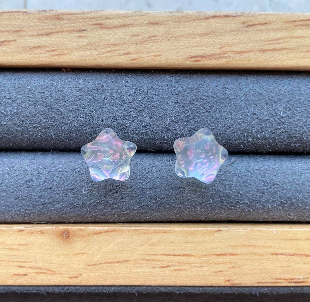 琉璃天使泪珠星星耳环镀银耳环戒指裸石宝石轻珠宝半宝石 - 耳环/耳夹 - 宝石 白色