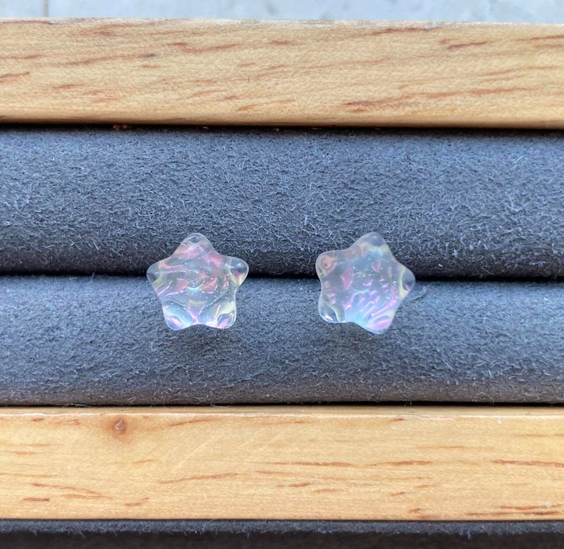 琉璃天使泪珠星星耳环镀银耳环戒指裸石宝石轻珠宝半宝石 - 耳环/耳夹 - 宝石 白色