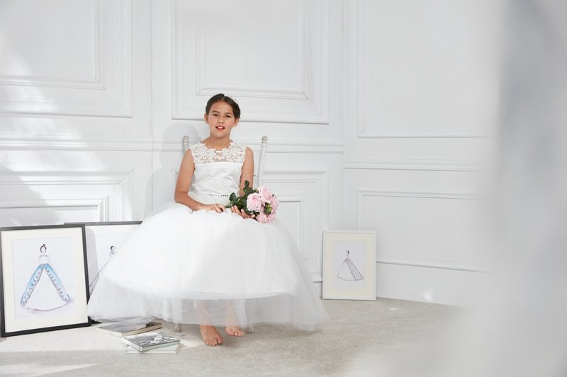 降E大调夜曲洋装 - 童装礼服/连衣裙 - 聚酯纤维 白色