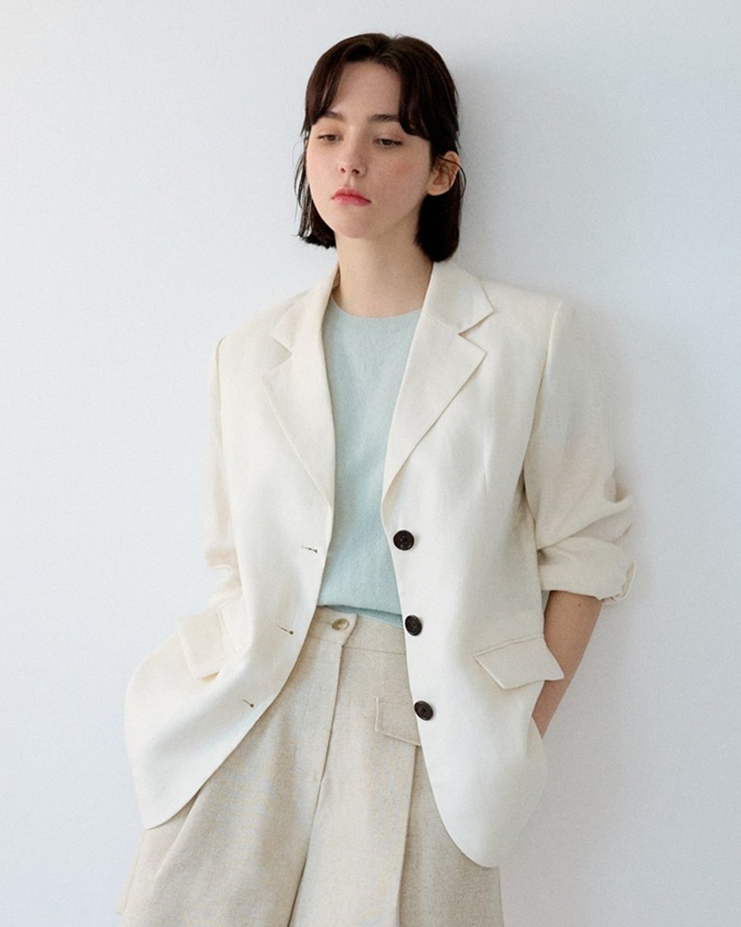 Korea sisterhood, Basic Linen Jacket Long - Ivory - 女装休闲/机能外套 - 棉 透明