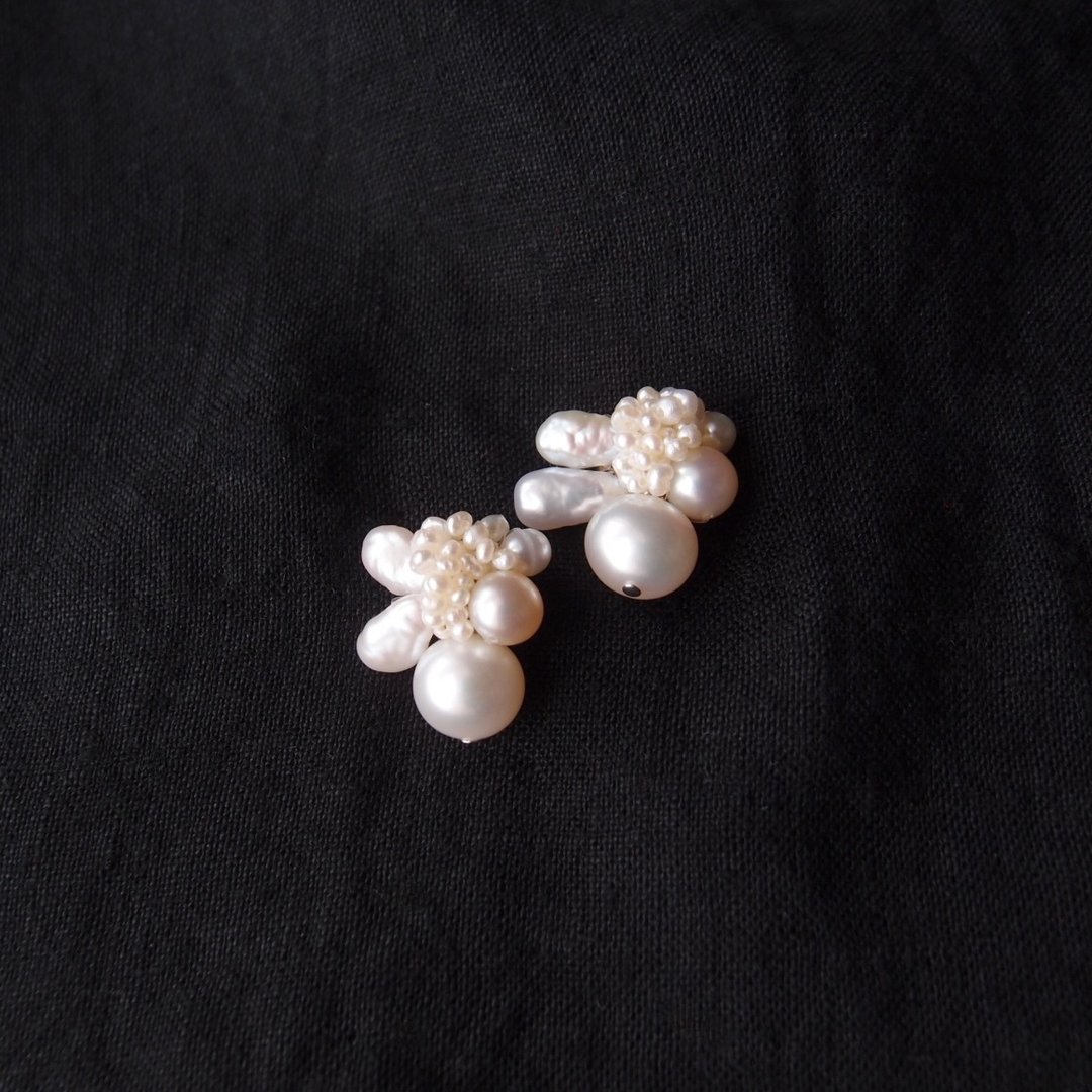 【珍珠刺绣耳环】Brilliant Pearl Earrings 八角光珍珠 造型耳环 - 耳环/耳夹 - 珍珠 白色