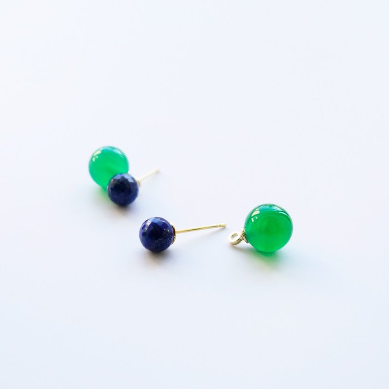 [SUS316] Double stone 2WAY earrings - 耳环/耳夹 - 半宝石 绿色