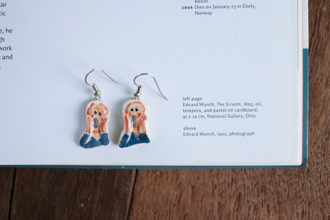 Earring The scream Ceramic 01 - 耳环/耳夹 - 陶 蓝色