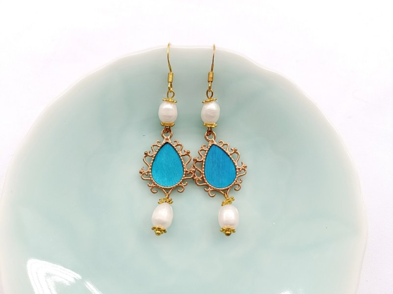 水滴 仿点翠鹅毛染色淡水珍珠古风传统耳环饰品配件 - 耳环/耳夹 - 其他材质 蓝色