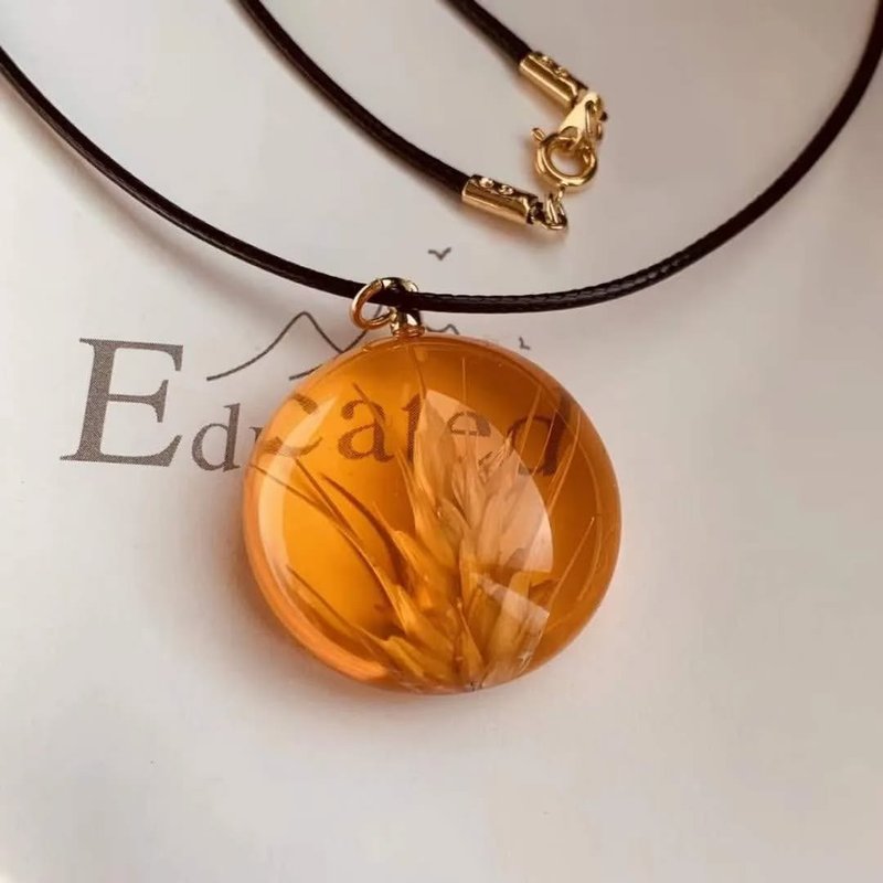 麦、手工树脂与天然木吊坠、麦穗项链、饰品、自然风礼物、中性 - 项链 - 树脂 蓝色