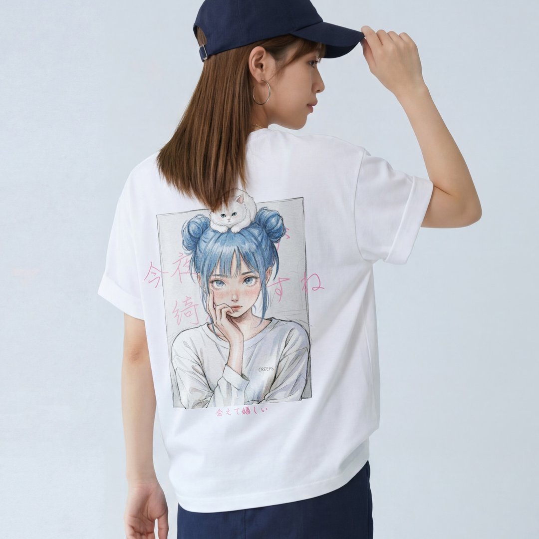 Blue Girl | 重磅 260 克棉质宽松 T 恤 - 中性连帽卫衣/T 恤 - 棉 多色