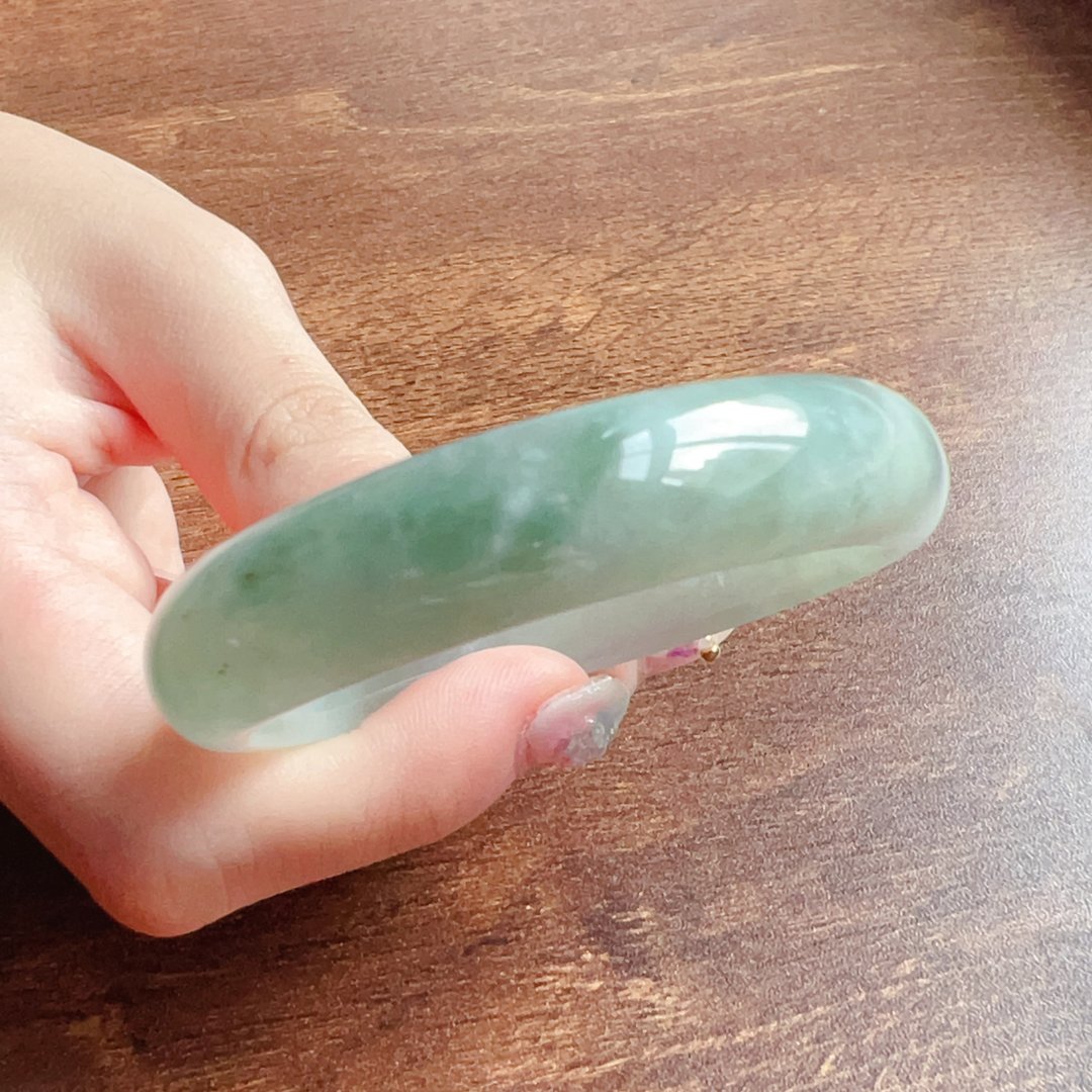 冰飘花翡翠贵妃镯 | 16.5围 | 天然缅甸玉翡翠A货 | 送礼 - 手链/手环 - 玉石 绿色