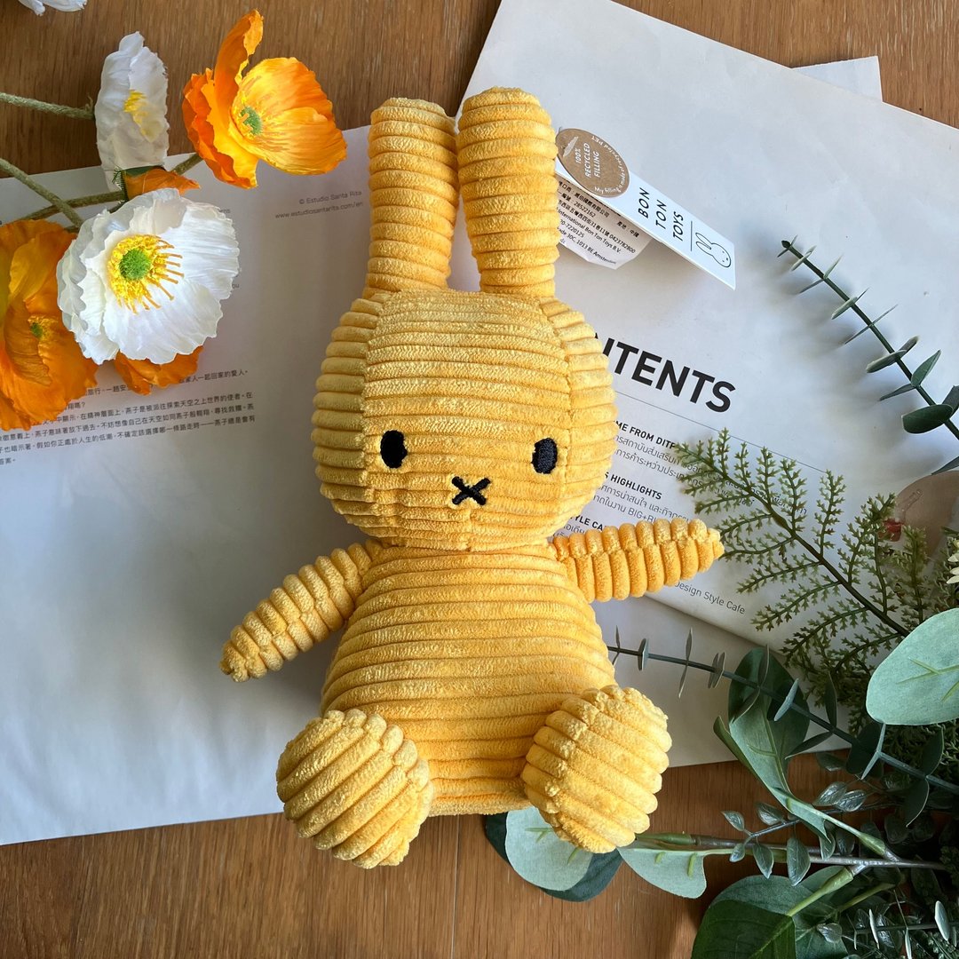24H 出货 BON TON TOYS 米菲兔 ECO 灯芯绒填充玩偶 - 黄 23cm - 玩偶/公仔 - 聚酯纤维 黄色