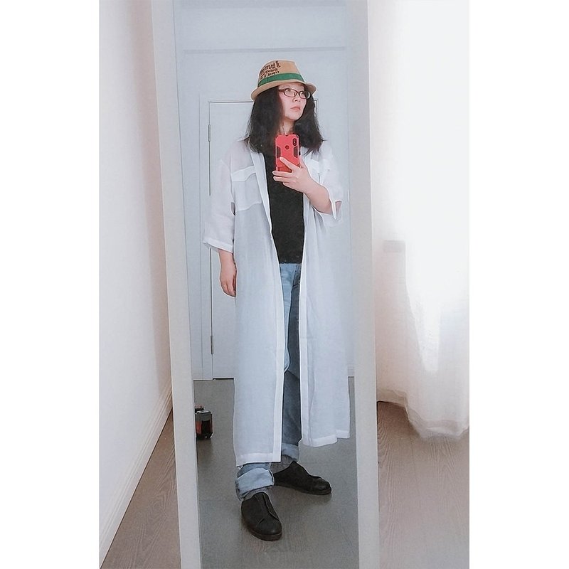 特价售两色入高支超薄纯麻防晒长衫 - 女装衬衫 - 棉．麻 