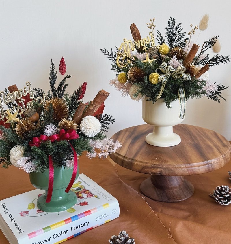 干燥花小盆花 圣诞节装饰 永生花 圣诞杯杯 圣诞树 附礼盒 - 干燥花/捧花 - 植物．花 绿色