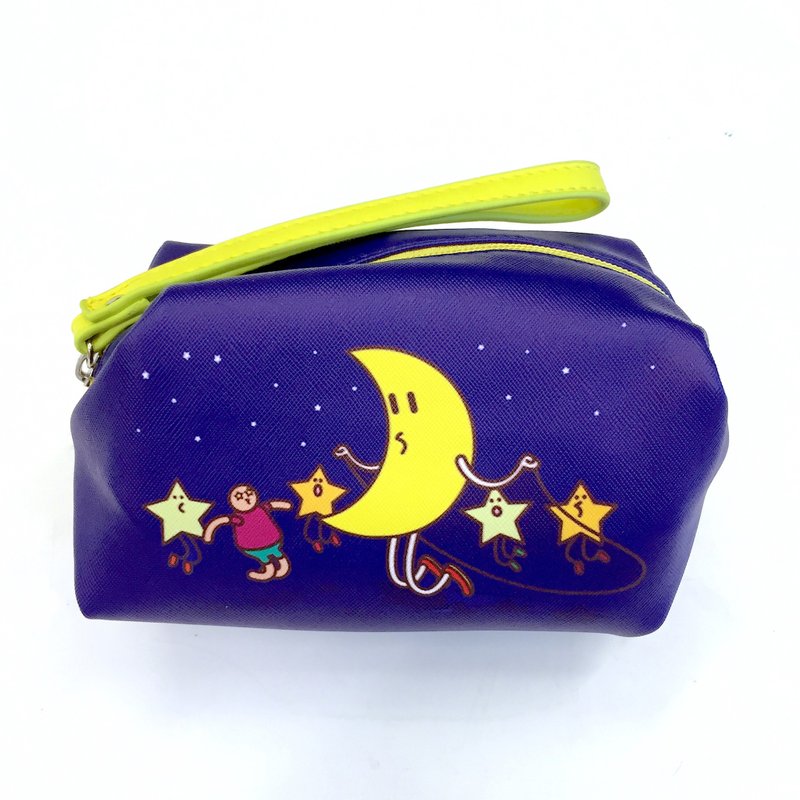 【UPUP举牌小人】JUMP WITH MOON 收纳包/化妆包 - 化妆包/杂物包 - 真皮 蓝色