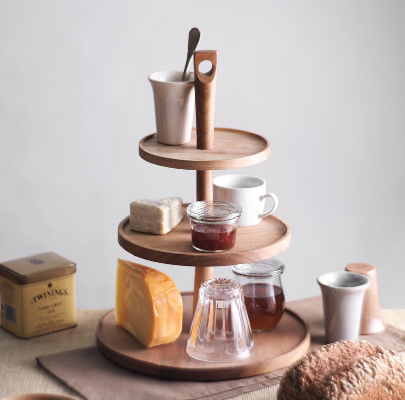 泰国人手制 CHABATREE CYNOSURE 三层蛋糕架 - 盘子/餐盘/盘架 - 木头 咖啡色