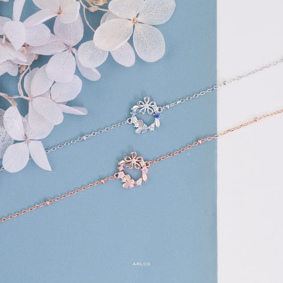 L'amour 樱花花圈手链 (白金色) - 手链/手环 - 纯银 