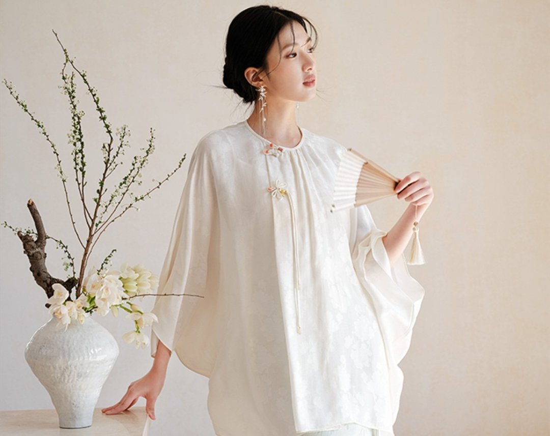 【子玉】新中式复古中国风 禅意茶服/圆领罩衫/半裙 - 女装上衣 - 其他材质 白色