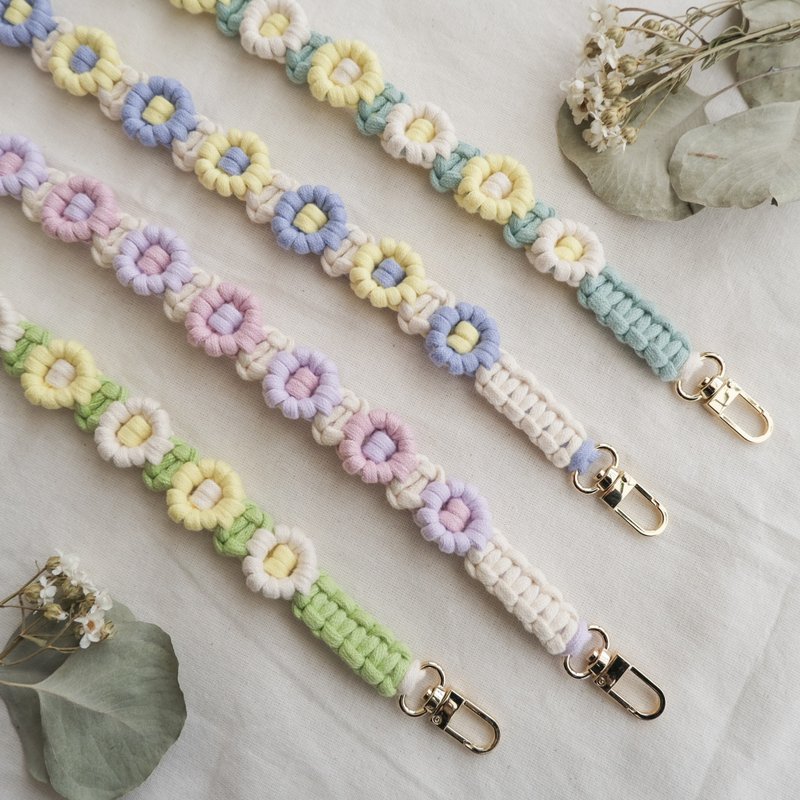 Macrame 小雏菊背带 新色 可调式 手机背带 十朵小花 - 挂绳/吊绳 - 棉．麻 