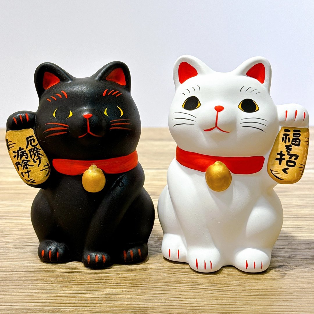 【幸运双星】日本谷中堂招财猫 | 黑 白 一对 - 摆饰 - 瓷 多色
