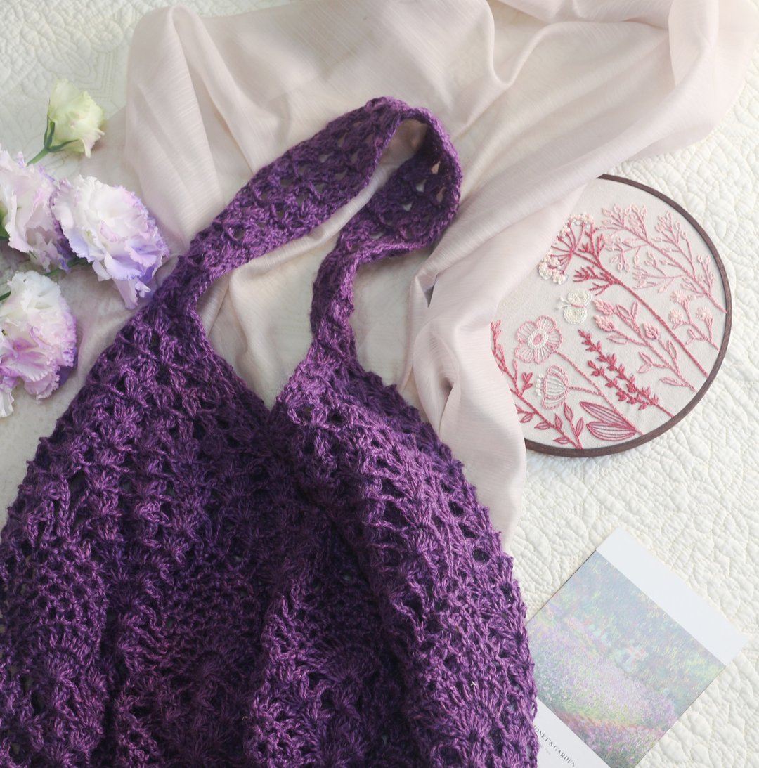 【现货】Handmade手工编织/黄麻绳编织网袋/购物袋/肩背包/麻绳包 - 手提包/手提袋 - 棉 紫色