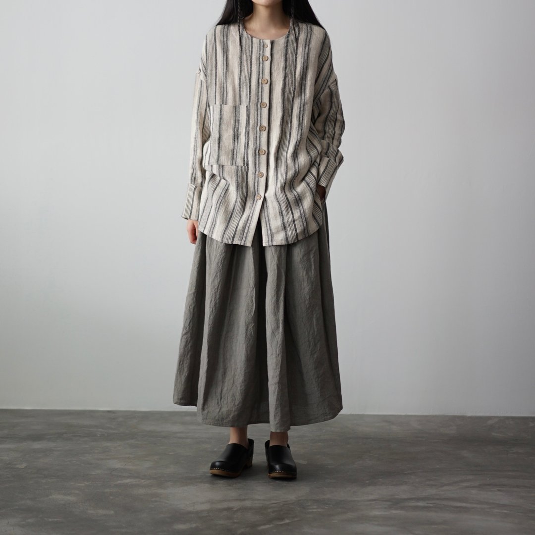 Striped Linen Shirt - 女装衬衫 - 棉 灰色