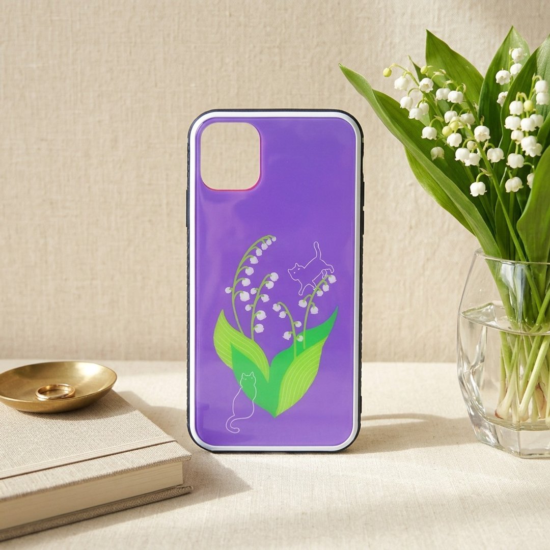 【强化玻璃 iPhone 手机壳】幸福之花．铃兰与猫 - 手机壳/手机套 - 塑料 紫色