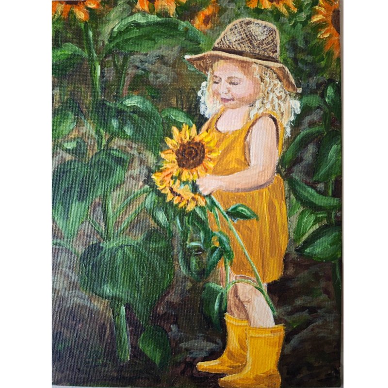 拿着花的小女孩原创具象艺术场景画 RinaArtSK - 墙贴/壁贴 - 其他材质 多色