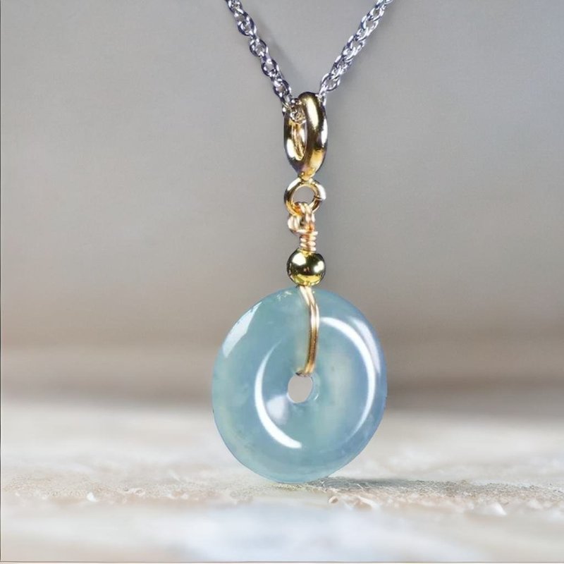 【愿·平安】冰种蓝水平安扣项链14K包金 | 天然A货翡翠 | 送礼 - 项链 - 玉石 蓝色