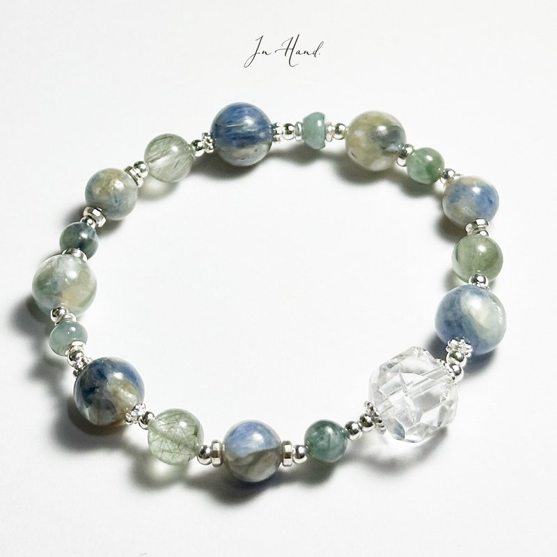 印象派湖畔-莫内花园蓝晶石.绿发晶-纯银设计款手链 - 手链/手环 - 水晶 绿色