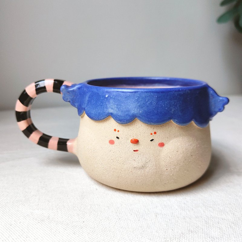 Chubby-cheeks Girl cup. Handmade ceramic cup. coffee/tea cup - 咖啡杯/马克杯 - 陶 