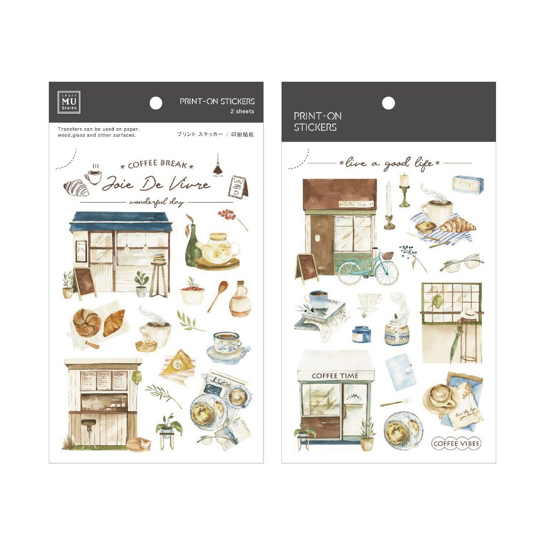 【Print-On Stickers 转印贴纸】no.251-咖啡散策 | 插画师系列 - 贴纸 - 其他材质 咖啡色