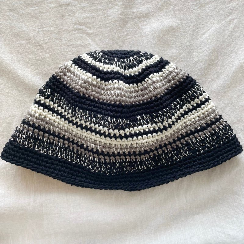 手作编织帽/毛线帽/渔夫帽/手工钩针帽/针织帽 - 帽子 - 棉．麻 黑色