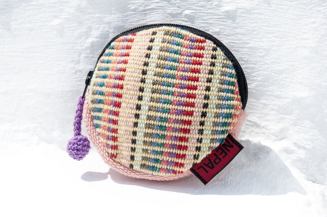 手工纯棉编织零钱包/收纳包/手机包/耳机收纳袋/悠游卡套-彩虹色 - 零钱包 - 棉 多色