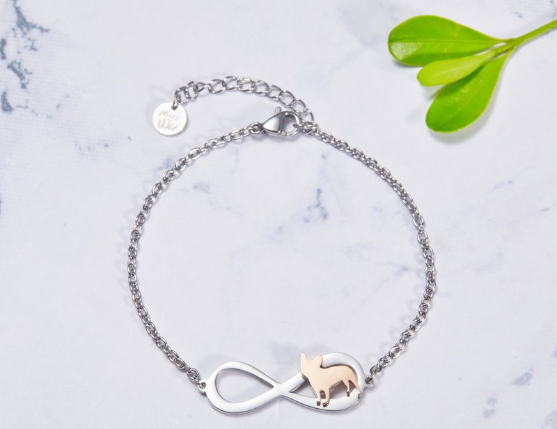 法斗手链 - 永恒与狗系列-抗敏医疗钢 - 手链/手环 - 不锈钢 银色