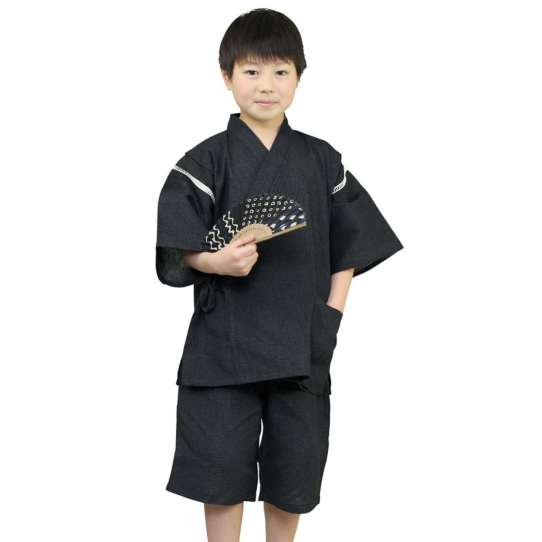 日本 和服 小孩 绵麻 甚平 休闲服 睡衣 成套组 100-130size wn01 - 居家服/睡衣 - 棉 黑色