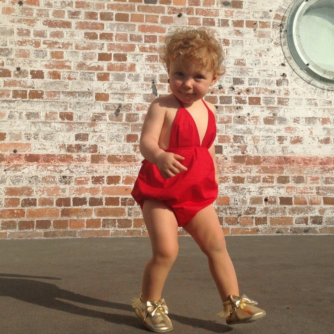 Baby Girls Party Onesie Playsuit Overalls - 包屁衣/连体衣 - 棉．麻 红色