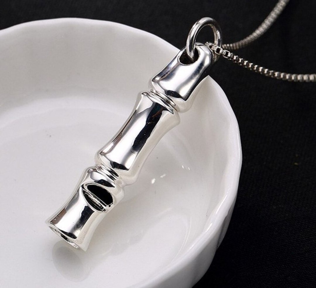 Real 925 Sterling Silver Fine Jewelry Handmade Unisex Blowing Bamboo Whistle - 戒指 - 纯银 银色