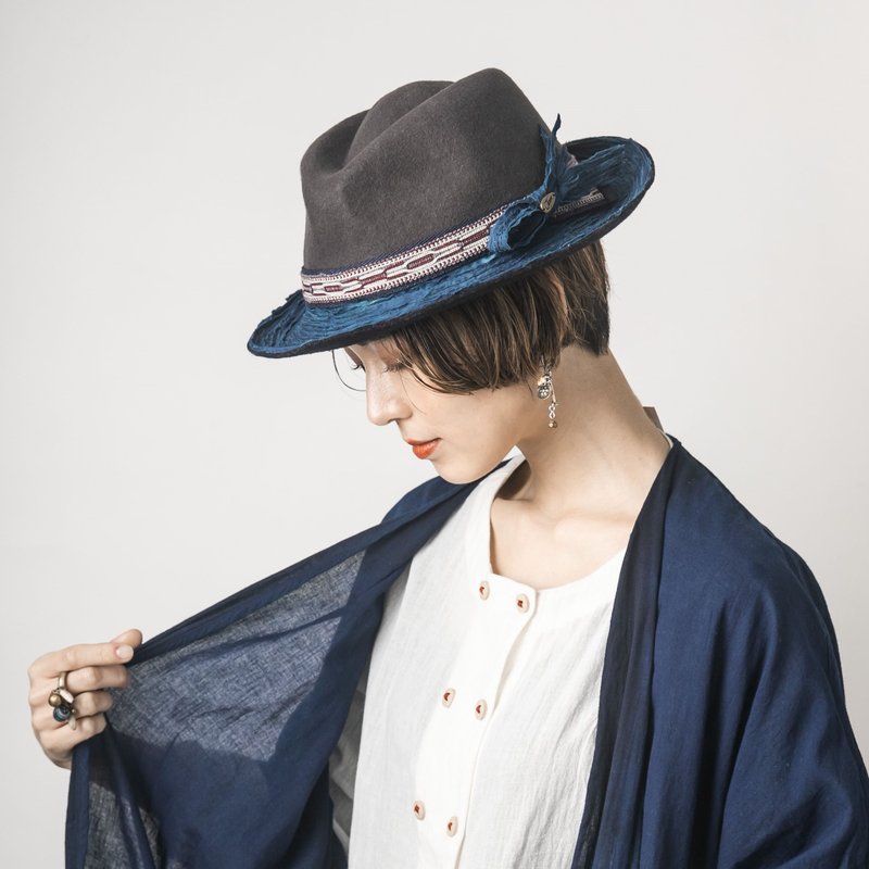 羊毛帽 靛藍染色線 烏茲別克斯坦手織線 靈感來自瀨戶內海的漩渦 - 帽子 - 羊毛 多色