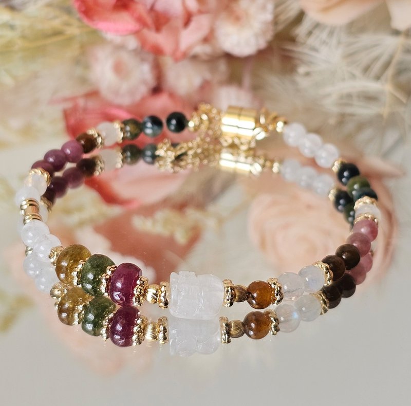 迷你蓝月光貔貅碧玺手链-如图一条/优雅轻奢/可改磁扣链 - 手链/手环 - 水晶 多色