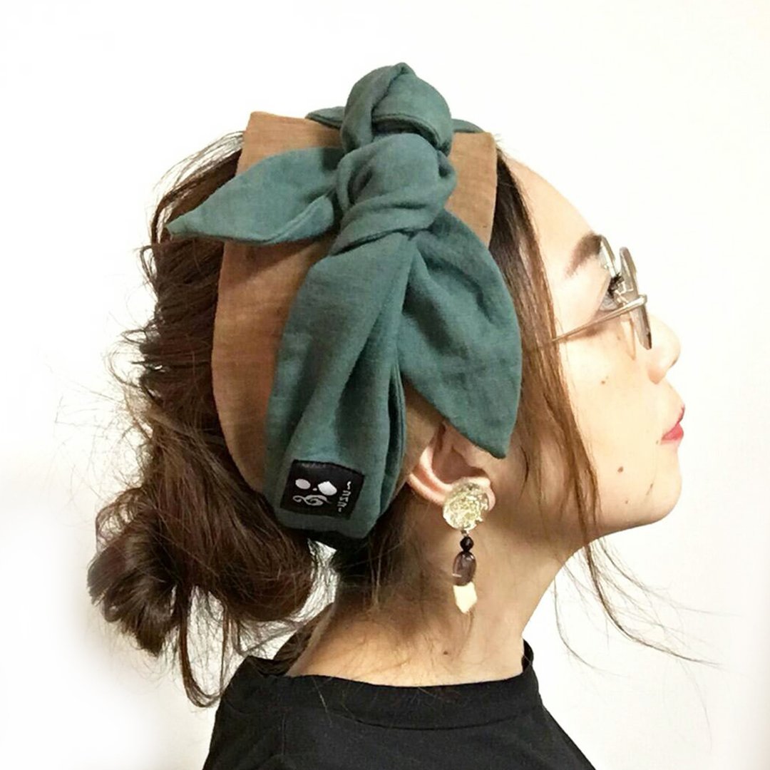 ribon head band /3colors natural dye /persimmon indigo soot - 帽子 - 棉．麻 蓝色
